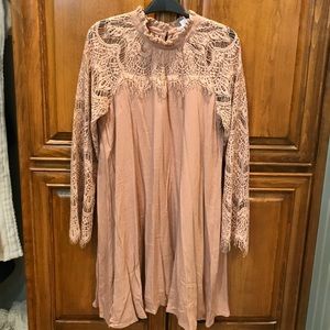 Blush lace neck mini dress
